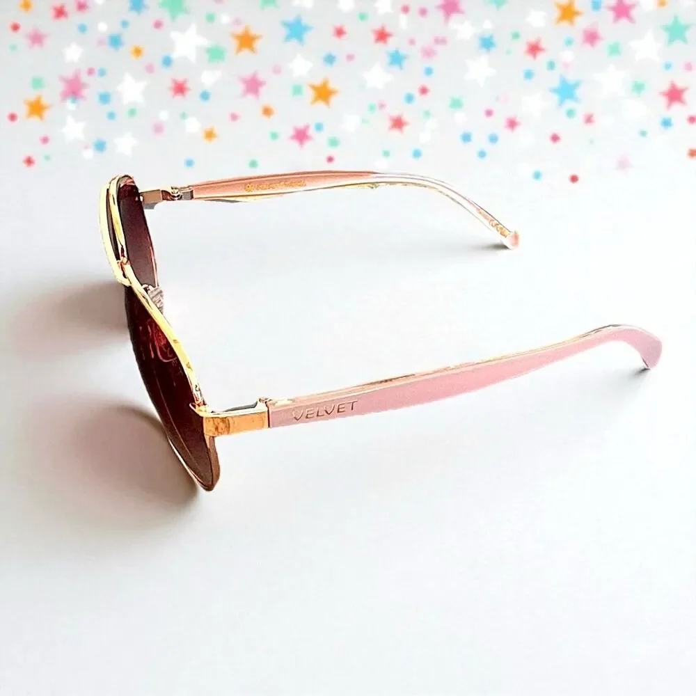 Velvet Eyewear Bonnie Aviator Sunglasses in Rose Gold Flash w/microfiber pouch